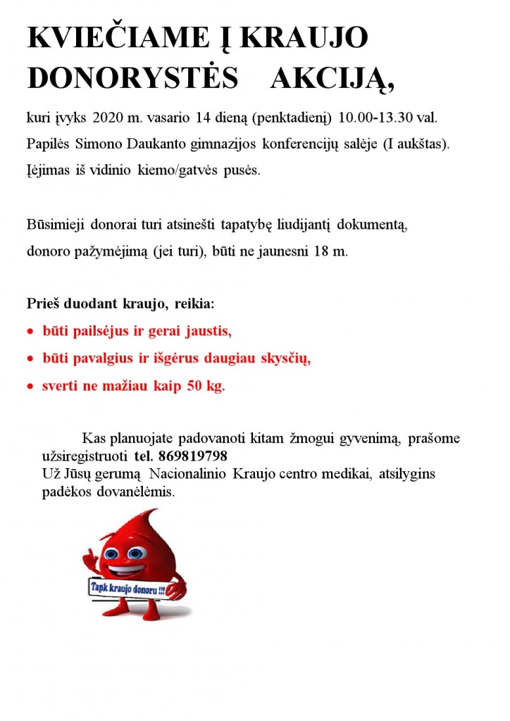 Kviečiame į kraujo donorystės akciją