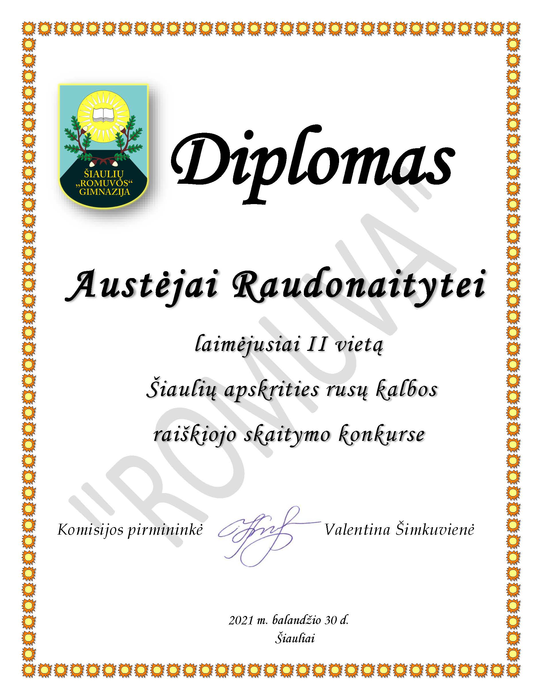 Diplomas Austėja Raudonaityte