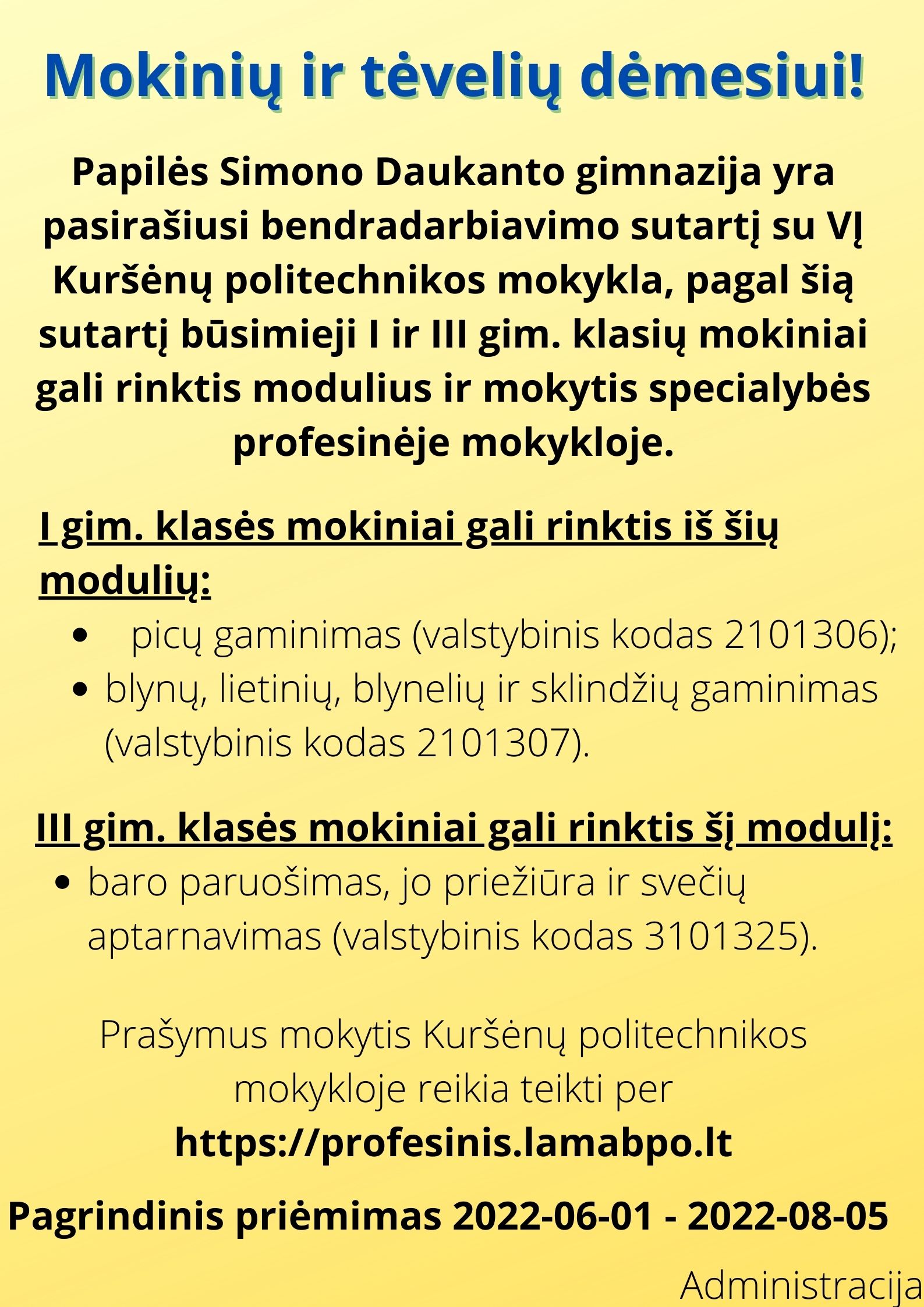 Mokinių ir tėvelių dėmesiui!